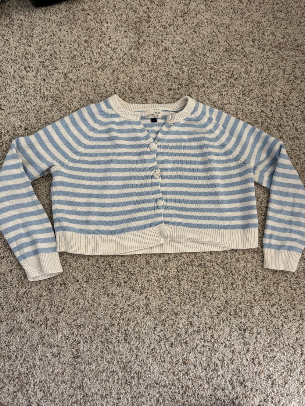 Universal Thread Light Blue & Cream Striped Cropped Cardigan